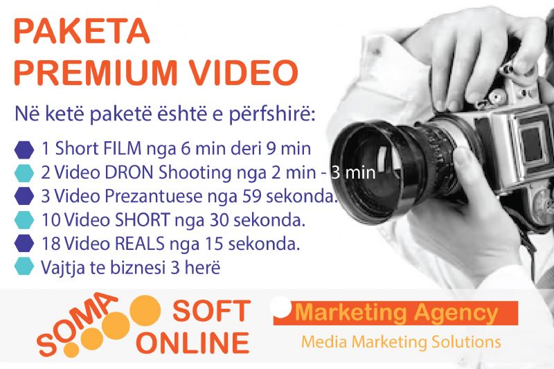 Paketa Premium video nga Partner Marketing, promovim produkti me video, reklama me video kreative, video branding per kompani, storytelling vizual, prezantim vizual me video, video per promovim biznesi, Drone Production